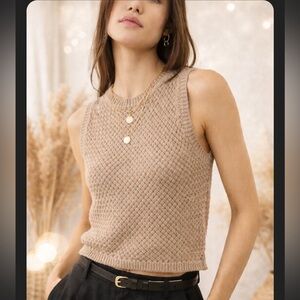 One Grey Day OGD Louise Sleeveless Knit Sweater Top - Stone Grey Beige